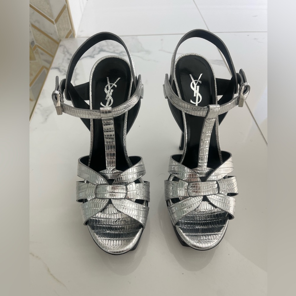 Saint Laurent tribute crocodile platform heel